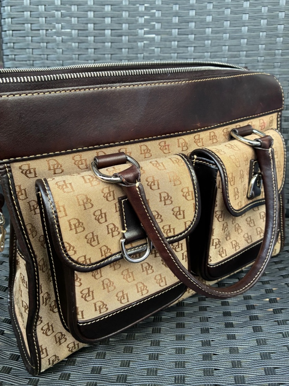 Dooney & Bourke Brown and Tan Signature Double-Pocket Satchel - Picture 15 of 16